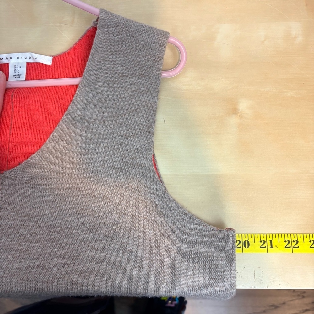 Max Studio Merino Wool Blend Knit Tank Vest – tan & coral | Size L - Picture 8 of 9